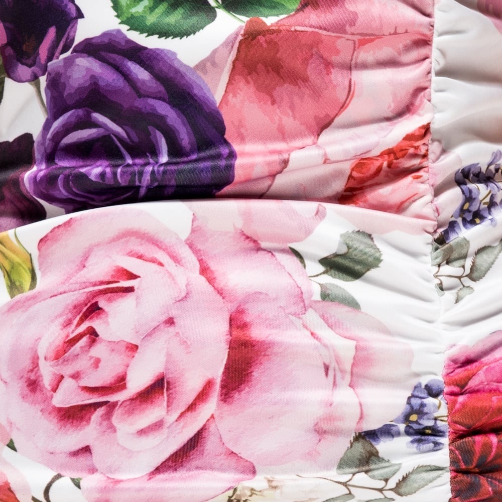 White Floral Print Ruching Detail Bodycon Dress - Picture 6 of 7